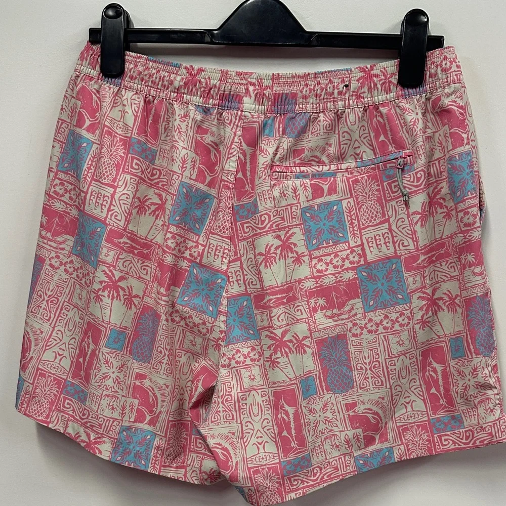 AFTCO Pink and Blue Tropical Swim Shorts L